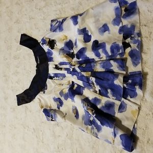 Ann Taylor Top Size Large Pleated Silk Watercolor Tiered Sleeveless Artsy